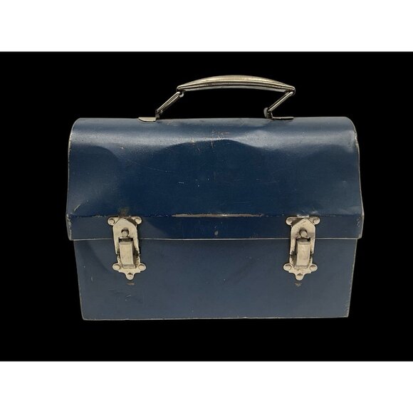 Vintage 1940's Era Dome Top Metal Lunch Box by American Thermos Bottle Co Blue. - Picture 2 of 16